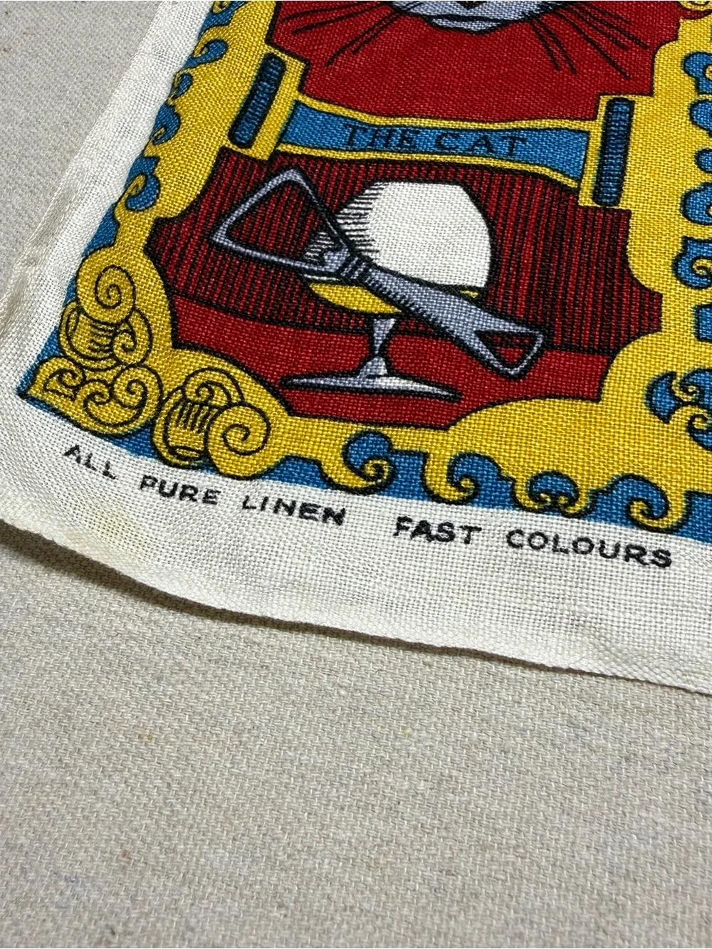 Vintage Irish Linen Tea Towel with Animal Motif and Poem - Red, Yellow, Blue